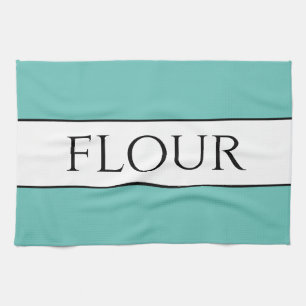 Fun Retro Light Teal Black White FLOUR Stripes Tea Towel