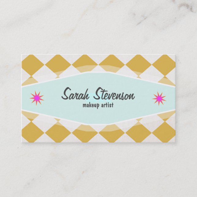Fun Retro MakeupArtist Chequered Business Card (Front)