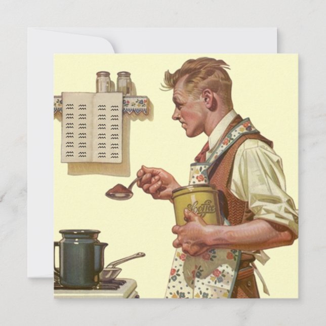 Fun Retro Making Coffee Retirement Invitations (Front)