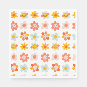 Fun retro Modern hippie flower faces  Napkin