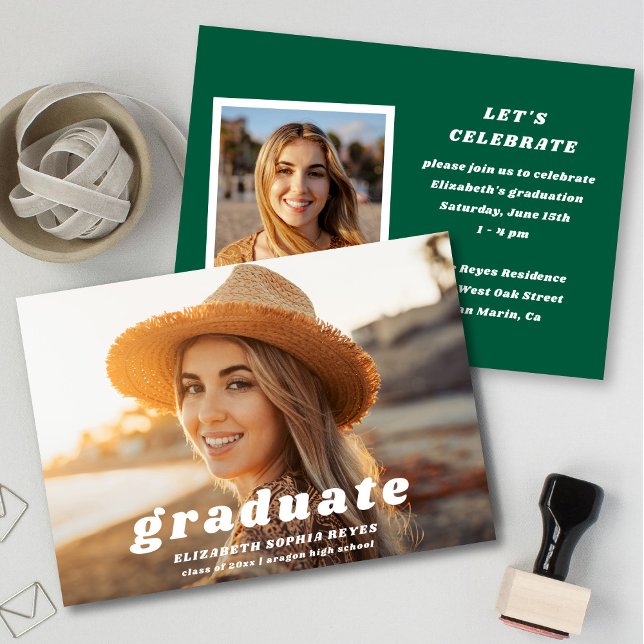 Fun Retro Modern Type 2 Photo Graduation Announcement (Creator Uploaded)