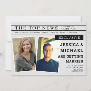 Fun Retro Newspaper Unique Headline News Photo Save The Date