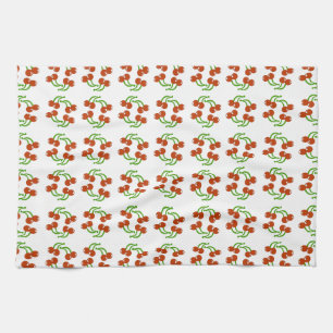 Fun Retro Nostalgia Red Cherry Pattern Tea Towel
