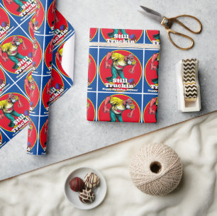 Fun Retro Old Man Still Truckin' Wrapping Paper