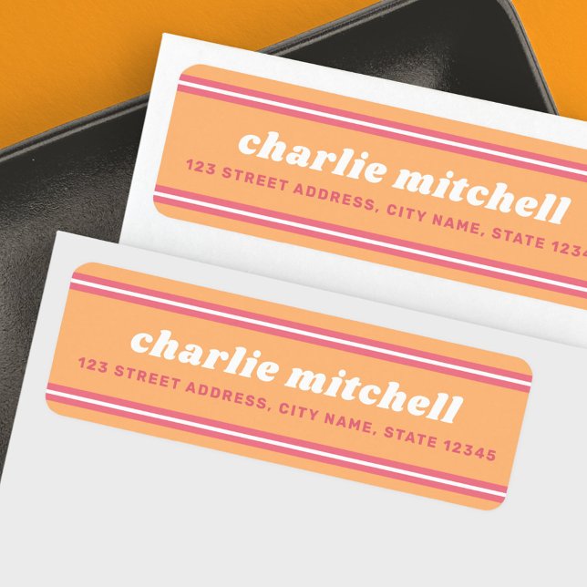 Fun retro orange raspberry pink return address label (Creator Uploaded)