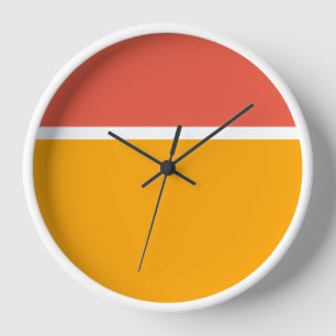 Fun Retro Orange White Golden Yellow Colour Block Clock