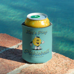 Fun Retro Pickleball Cartoon Mascot Personalized  Can Cooler