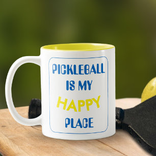 Fun Retro Pickleball Is My Happy Place Two-Tone Coffee Mug