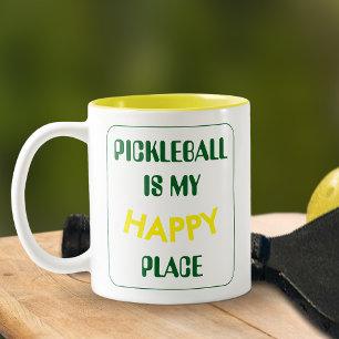 Fun Retro Pickleball Is My Happy Place Two-Tone Coffee Mug