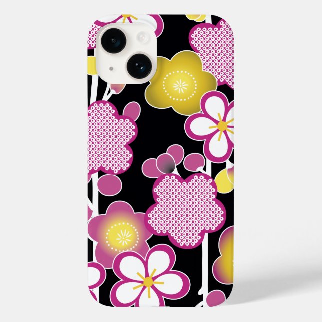 Fun Retro Pink and Yellow Flowers Floral Pattern Case-Mate iPhone Case (Back)