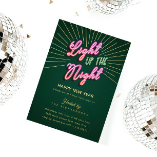 Fun Retro Pink Green Neon Happy New Year Party Foil Holiday Card