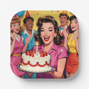 Fun Retro Pop Art Comic Mid-Century Birthday Paper Plate