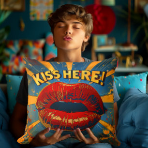 Fun Retro Pop Art 'Kiss Here!'  Cushion