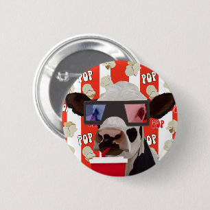 Fun Retro Popcorn Whimsical Cow - Red Stripes 6 Cm Round Badge