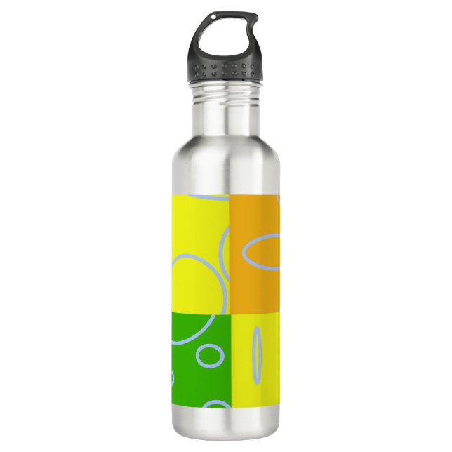 Fun Retro Quad Circles Loops Yellow Water Bottle (Front)
