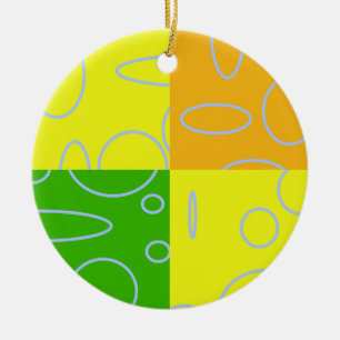 Fun Retro Quad Yellow Green Orange Geometric Ceramic Ornament