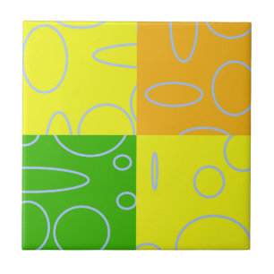 Fun Retro Quad Yellow Green Orange Geometric Ceramic Tile