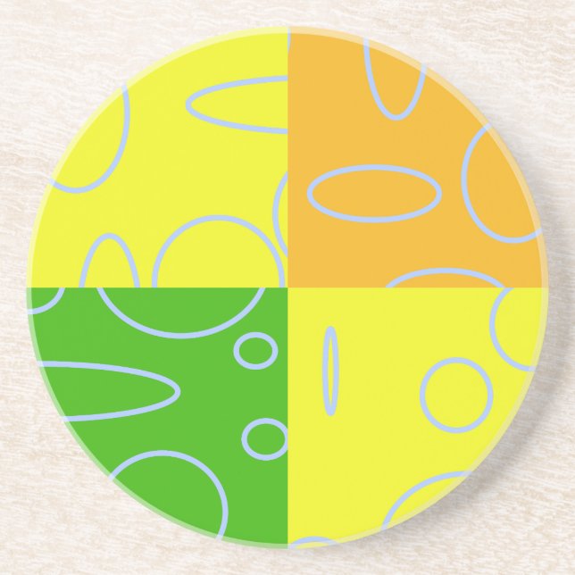 Fun Retro Quad Yellow Green Orange Geometric  Coaster (Front)