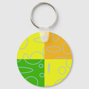 Fun Retro Quad Yellow Green Orange Geometric Key Ring