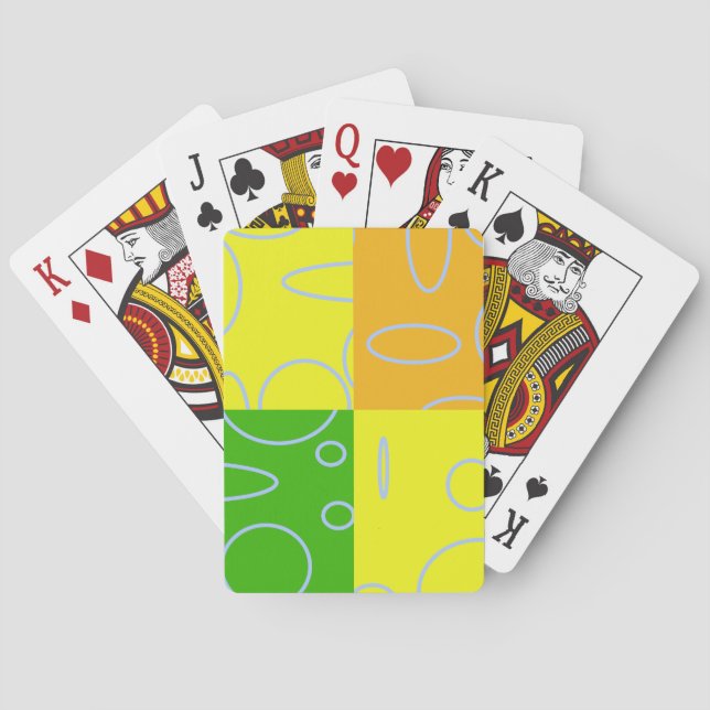 Fun Retro Quad Yellow Green Orange Geometric  Playing Cards (Back)