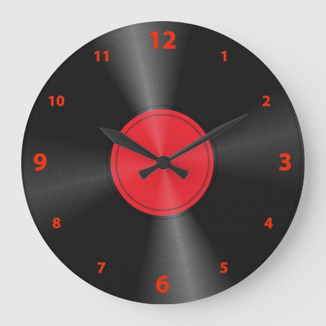 Fun, Retro, Record Album Red & Black Large Clock (Front)