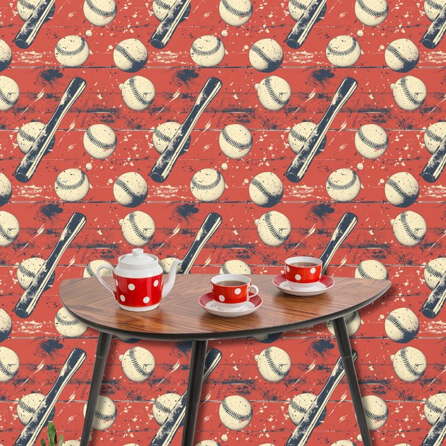 Fun Retro Red Blue White Baseball Pattern Sport Wallpaper (Creator Uploaded)