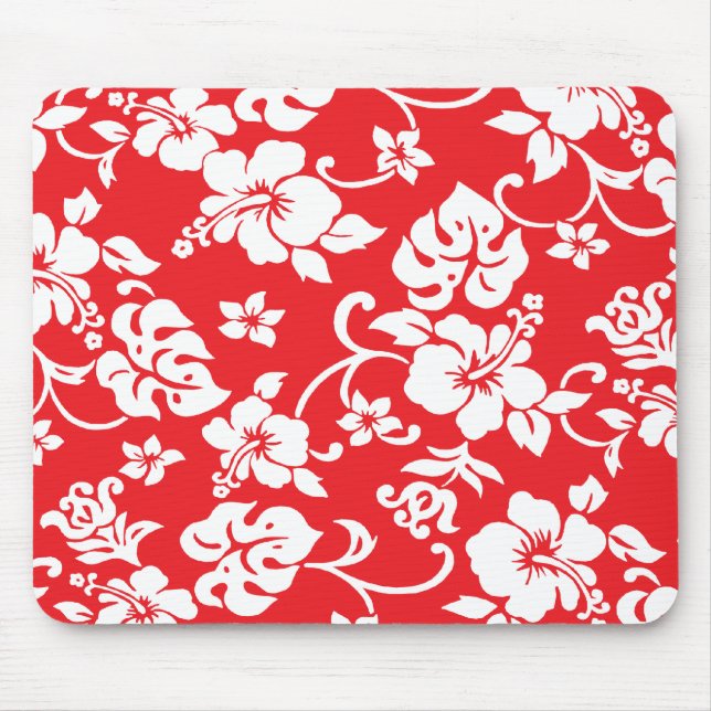 Fun retro Red Hawaiian Print Mousepad (Front)