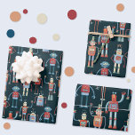 Fun Retro Robot Cute Dark Wrapping Paper Sheet<br><div class="desc">Cute retro vintage 1950s robot design on a dark background.  Set includes three different scales.</div>