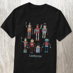 Fun Retro Robot Personalised T-Shirt<br><div class="desc">Fun,  friendly and helpful looking retro 1950s style robots.  Grandad probably made these in his shed.  Artificial Intelligence,  but not in a scary way. Change the name to personalise.</div>