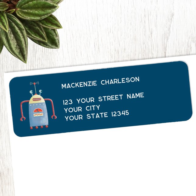Fun Retro Robot Return Address Label (Fun retro robot personalized return address labels)