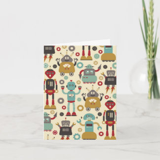 Fun Retro Robots Illustrated Pattern (Cream) Card