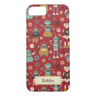 Fun Retro Robots Illustrated Pattern (Red) iPhone 8/7 Case