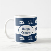 Fun Retro RV Campers Mug in Navy and White Stripes