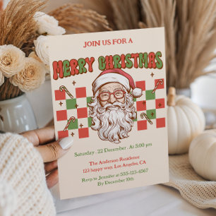 Fun Retro Santa Merry Christmas Party Invitation