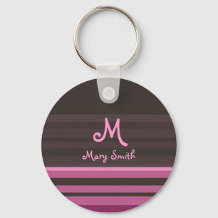 Fun retro stripes with custom name pink key ring