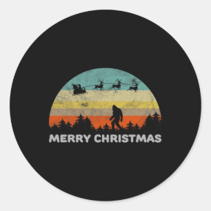 Fun Retro Style Big Foot Merry Christmas Yeti Classic Round Sticker