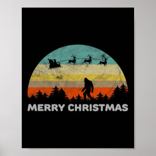 Fun Retro Style Big Foot Merry Christmas Yeti Poster