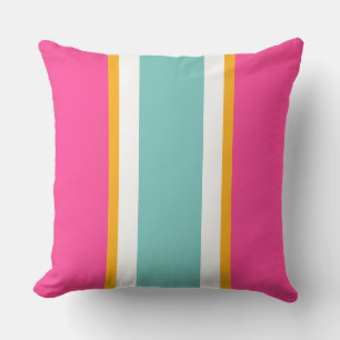 Fun Retro Summer Aqua Pink White Racing Stripes Cushion