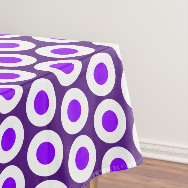 Fun Retro Two Tone Purple Tiled Geometric Pattern Tablecloth (In Situ)