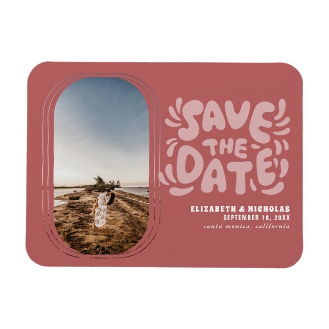 Fun Retro Typography Photo Wedding Save the Date Magnet (Horizontal)