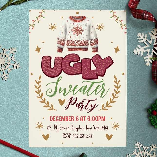 Fun Retro Ugly Sweater Christmas Party Invitation (Creator Uploaded)