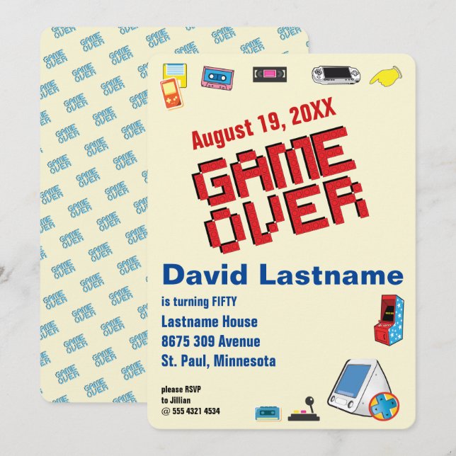Fun Retro Video Gamer 🎮 50th Birthday 40th 60th Invitation (Front/Back)