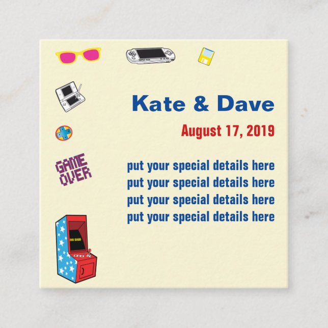 Fun Retro Video Gamer 🎮💍 Wedding  Enclosure Card (Front)