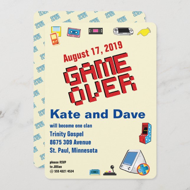 Fun Retro Video Gamer 🎮 Wedding  Invitation (Front/Back)