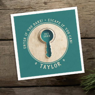 Fun Retro Vintage Turquoise Escape Room Detective Napkin