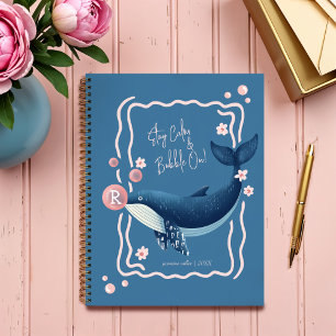 Fun Retro Wavy Blue Whale Pink Gum Bubbles Planner