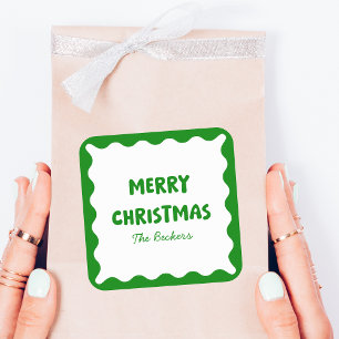 Fun Retro Wavy Green Trendy Custom Chic Christmas Square Sticker