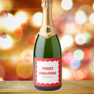 Fun Retro Wavy Red and White Custom Chic Christmas Sparkling Wine Label