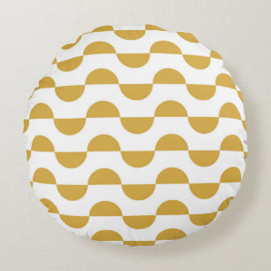 Fun Retro Wavy Semi Circle Yellow Round Cushion