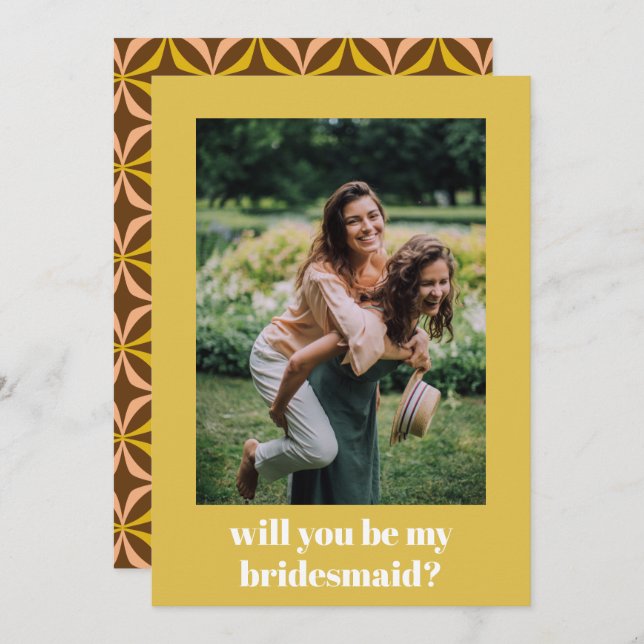 Fun Retro Yellow Pattern Bridesmaid Proposal  Card (Front/Back)